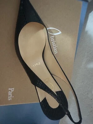 $645 Christian Louboutin Sporty Kate 55mm Black Leather Slingback Pumps Sz 37.5 - Image 1 of 4