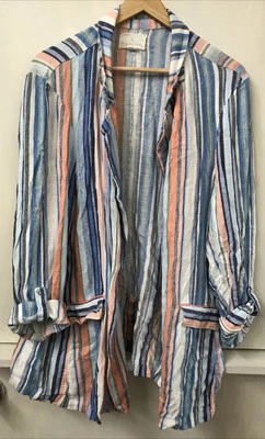 Chaqueta de lino para mujer CASLON frente abierto colorido abrigo blazer a rayas talla 2X Foto 1 de 3