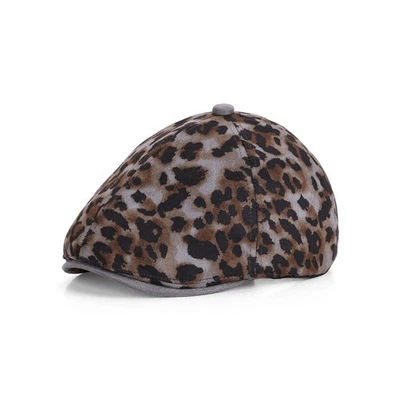 Mujeres Gamuza Leopardo Estampado Boina Newsboy Hiedra Gorra Cabbie Gorra Plana Pico Sombrero Foto 1 de 4