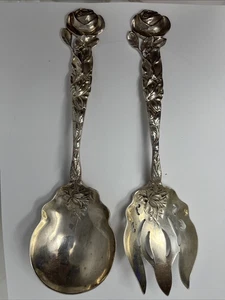 237 Gramm Sterling Silber 925 Salatbesteck Jugendstil Rosen - Bild 1 von 13