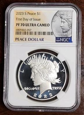 Moneda de plata de Estados Unidos 2023-S Peace $1 NGC PF70 Ultra camafeo FDOI Foto 1 de 2
