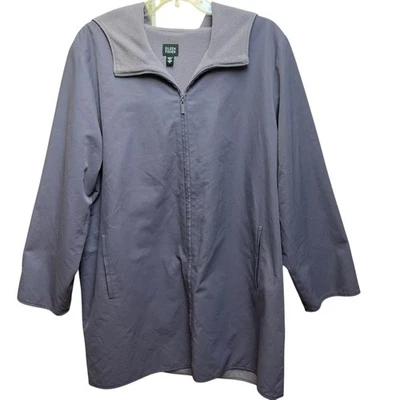Abrigo para mujer Eileen Fisher talla grande púrpura forrado de lana algodón nailon capucha cremallera Foto 1 de 4