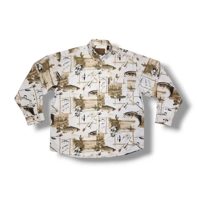 North River Outfitters Manga Larga Botones Barco Lubina Pesca Estampado Para Hombre XL Foto 1 de 4