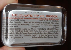 ANTIQUE THE ELASTIC TIP CO. BOSTON MA. HOOD RUBBERS ADVERTISING  PAPERWEIGHT - Picture 1 of 1