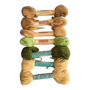 Paton Beehive Tapestry Wool Anchor Tapisserie 7 Skein Lot 15 Yd Ea Green Tan  - Picture 1 of 6