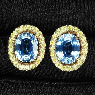 Precious Cornflower Blue Sapphire 9.20Ct 925 Sterling Silver Rose Gold Earrings - Image 1 of 4