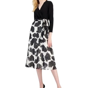Vestido negro envolvente sintético manga 3/4 Anne Klein para mujer talla M - Imagen 1 de 3