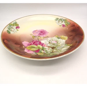 CT Altwasser Carl Tielsch Cuenco de porcelana pintado a mano Rosas 12,5" Alemania-Chip - Imagen 1 de 8