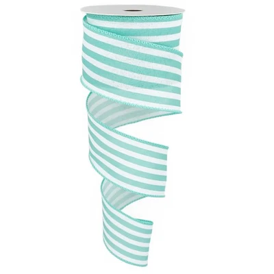 Cinta con cable a rayas verde menta de 2-1/2 pulgadas, 10 yardas, Pascua, corona, primavera Foto 1 de 4
