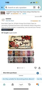 Rose Washi Tape Set, 20 Rolls Vintage Floral Washi Tapes for Journaling, Than... - Picture 1 of 6