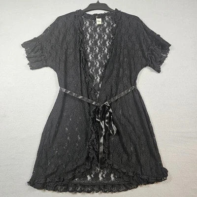 In Bloom by Jonquil Bata Mujer Grande Negro Encaje Transparente Volantes Kimono Cinturón Foto 1 de 4