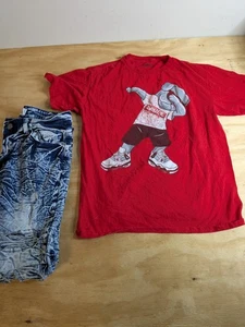 Lote de jeans y camisetas para niños talla 14 azul culto jeans rojo salvaje camiseta conjunto escolar - Imagen 1 de 11