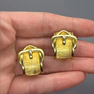 Dior Vintage Retro Matte Gold Oversized Belt Buckle Chunky Statement Earrings - Picture 1 of 17