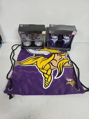 Minnesota Vikings Drawstring Bag, 2 Clear & 2 Purple 16oz Plastic Cups/ Coasters - Image 1 of 4