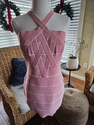 Vestido Wow Couture a Rayas Halter Vendaje Para Mujer Talla L Bodycon Ropa de Club  Foto 1 de 4