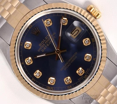 Rolex Datejust 36mm Two-Tone Jubilee 18K Fluted Bezel Navy Blue Diamond Dial - Image 1 of 4