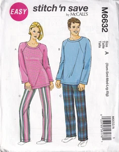 McCall's Stitch 'n Save Pattern M6632 Misses'/Men's/TeenBoys Pajamas Pants & Top - Picture 1 of 2