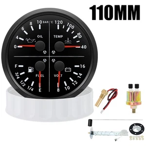 110mm 4In 1 Gauge Boat Fuel Level/Oil Pressure/Water Temp/Voltmeter with Senders - Picture 1 of 14