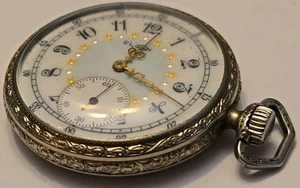 Antique 12s 1914 Elgin Multicolor Mechanical Pocket Watch 344 14k White GF Runs - Picture 1 of 11