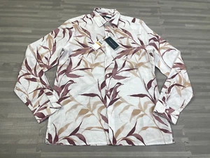 Perry Ellis Linen Blend Untucked Button Shirt Mens S Sepia Rose Leaf Print $89 - Picture 1 of 8