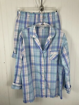 Talbots Intimates 100% Cotton Blue Plaid Short Pajama Set Size Small Foto 1 de 4
