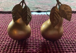Gold Pear ornaments Set Of 2 - Picture 1 of 4