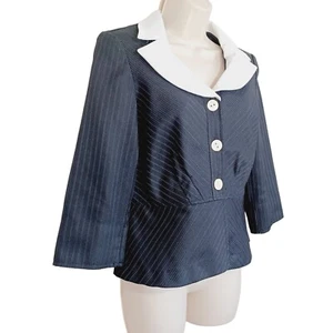 Sweet Women's Long Sleeve Three-Button Striped Blazer Size 6 Black-White Color - Picture 1 of 14