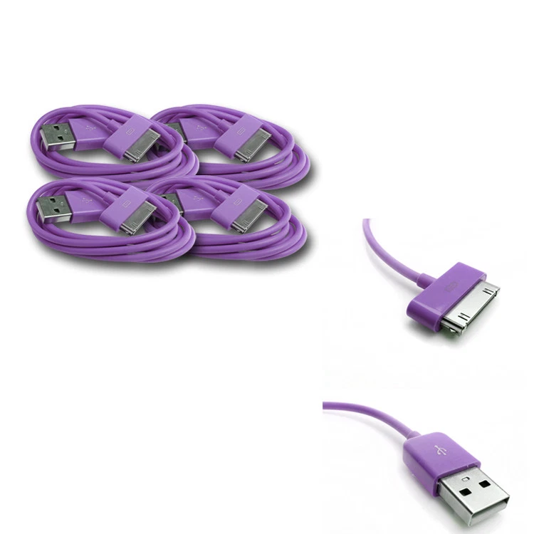 4 PCS USB SYNC DATA POWER CHARGER CABLES APPLE NEW IPAD IPHONE IPOD TOUCH PURPLE - Image 1 of 1