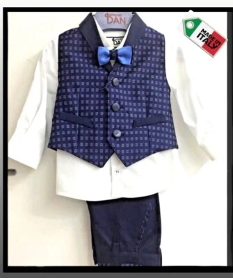 COMPLETO SET ELEGANTE CERIMONIA BATTESIMO BAMBINO BLU MADE IN ITALY 3 MESI - Immagine 1 di 4