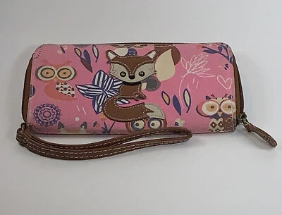 Woodland Animal Fox Portatarjetas de Crédito Billetera Muñequera Algodón Cuero Cremallera 7.5x4” Foto 1 de 4