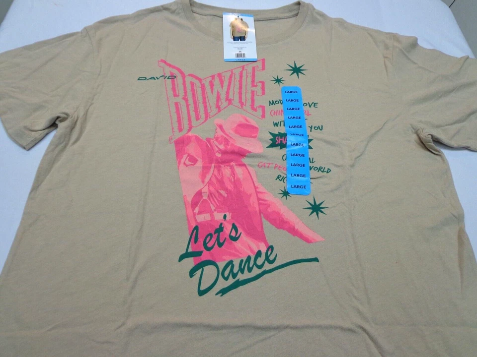 David Bowie NEWUnisex size L Licensed Band Apparel Graphic Tee Tan/pink