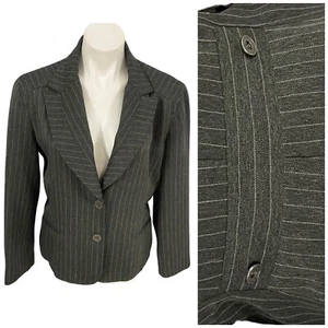 Blazer Signature Larry Levine Mujer 12 Chaqueta Gris Rayas Oficina Carrera Trabajo - Imagen 1 de 18