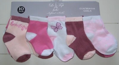 Niñas Le Top Bebe 10 Pares Blanco Rosa Marrón Calcetines Infantiles 12-24 Meses Foto 1 de 2