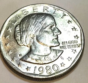 1980 D Susan B Anthony Liberty Brilliant Uncirculated Wide Rim Rare - Picture 1 of 2