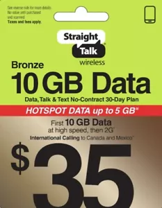 Straight Talk Rob 35 Refill Card Talk Text Unlimited 30 Day Top Up NOW Plan Data - Picture 1 of 2