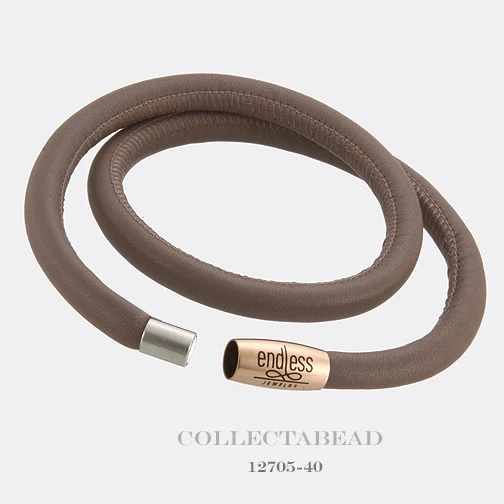 Authentic Endless Rose Gold Plated Brown Double Leather Bracelet 8" 12705-40 - Image 1 of 1
