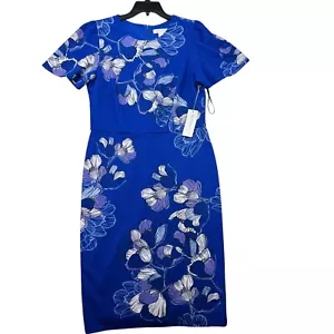 Liz Claiborne Dress Women's 12 Blue Floral Short Sleeve Career Midi Office NWT - Picture 1 of 12