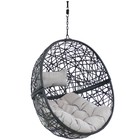 Black Resin Wicker Round Hanging Egg Chair With Cushions - Gray By Sunnydaze