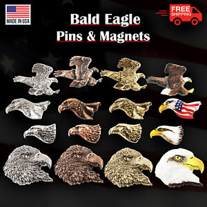 Pewter Bald Eagle Lapel Pin or Bald Eagle Refrigerator Magnet, 100% Made in USA 