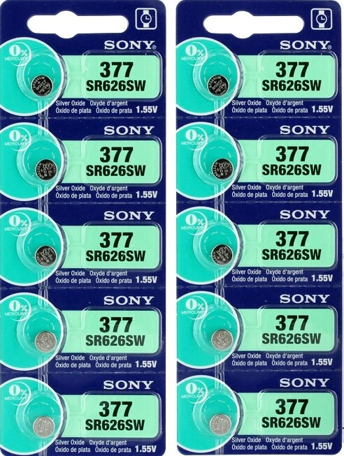10 pcs SONY 377, SR626SW, 280-39, SR66, LR66, AG4, 1.55V Watch Battery Exp. 2028 - Image 1 of 1