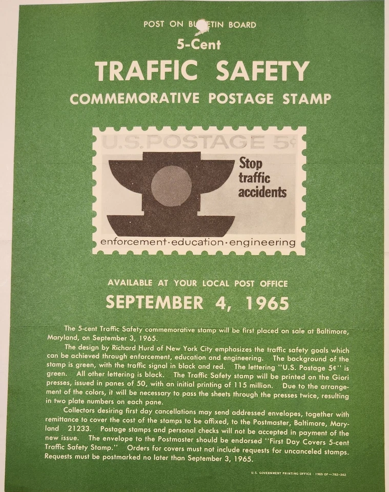 1965 5-Cent Traffic Safety Commemorative Postage Stamp Poster - Image 1 of 1