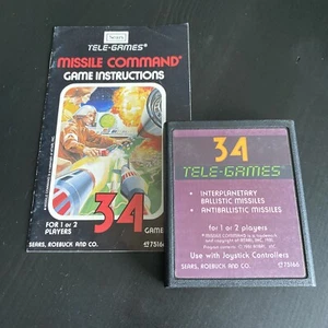 Missile Command (Atari 2600, 1981) Sears Tele-Games (Cartridge & Manual) Tested! - Picture 1 of 7