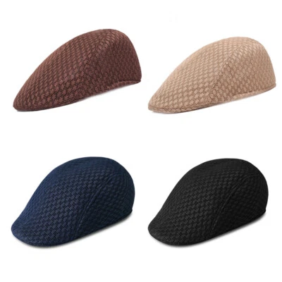 Solid Gatsby Newsboy Cap Mens Ivy Hat Golf Driving Summer Sun Flat Cabbie Cap - Image 1 of 4