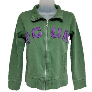 VTG Y2K FCUK Jeans Zip Up Sweatshirt Purple Green Women’s Sz M French Connection - Picture 1 of 9