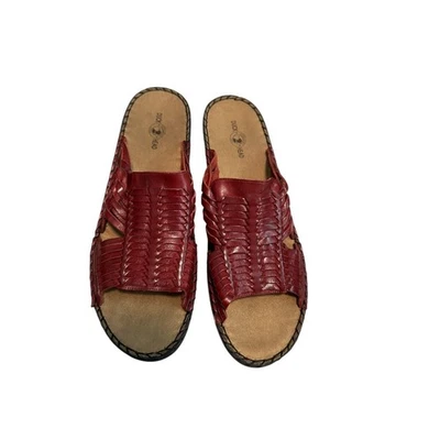 Duck Head Red Leather Woven Slide Sandals Casual Comfort Womens Shoes - Image 1 of 4