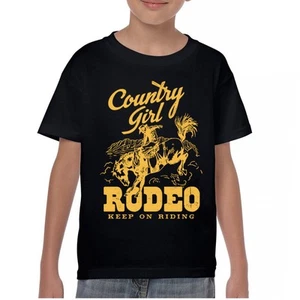 Country Girl Rodeo Youth T-shirt Keep On Riding Western Cowgirl Kids - Picture 1 of 50
