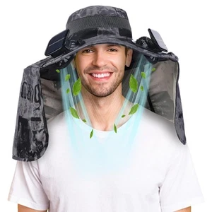 Wide Brim Sun Hat with 2 Fan Outdoor Solar Powered USB Charging Fishing Hat w... - Picture 1 of 6