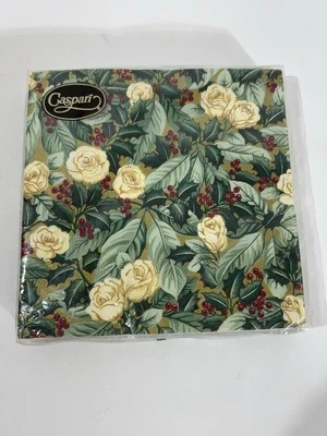 Caspari Christmas Holly Rose Gold Floral Napkins New 20 Made in Germany 12 x 12 - Image 1 of 4