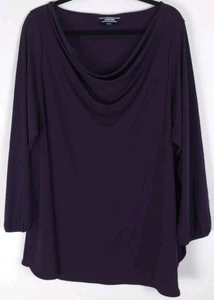 Lands End Tunic Top Womens 3X Purple Drape Neck Blouse 24-26 Liquid Knit Dressy - Picture 1 of 11
