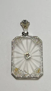 Antique 14k White Gold Camphor Glass Pendant - Picture 1 of 6